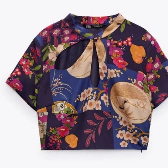 ZARA satin effect printed crop top size small - Picture 5 of 10